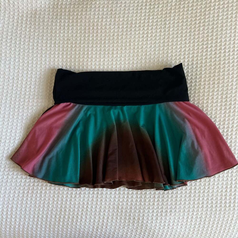 Vtg Y2k Ombré Gradient Fold Over Flared Mini Skater Skirt Julie’s closet